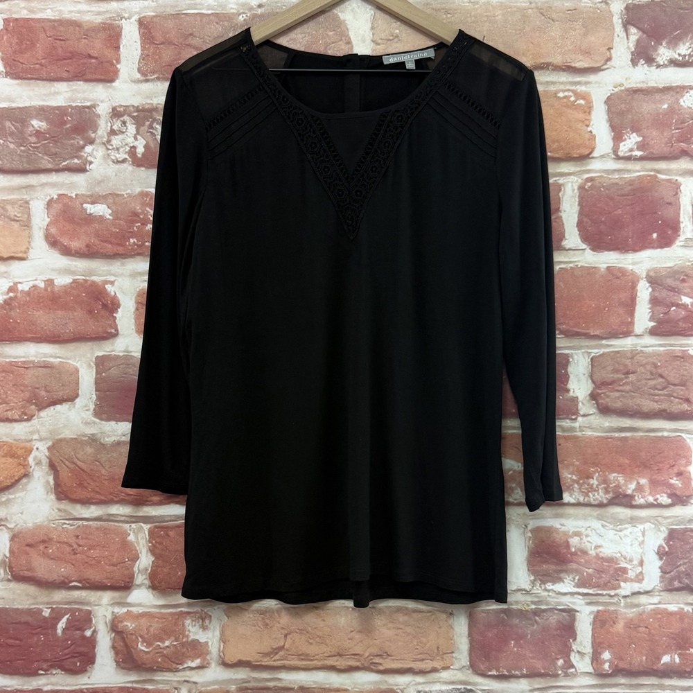 Anthropologie Daniel Rainn Top Women's LP Black Sheer Yoke Button Back Shirt